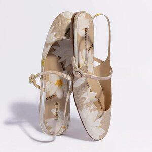 Larroudé Georgina Ballet Flat In Beige Printed Raffia